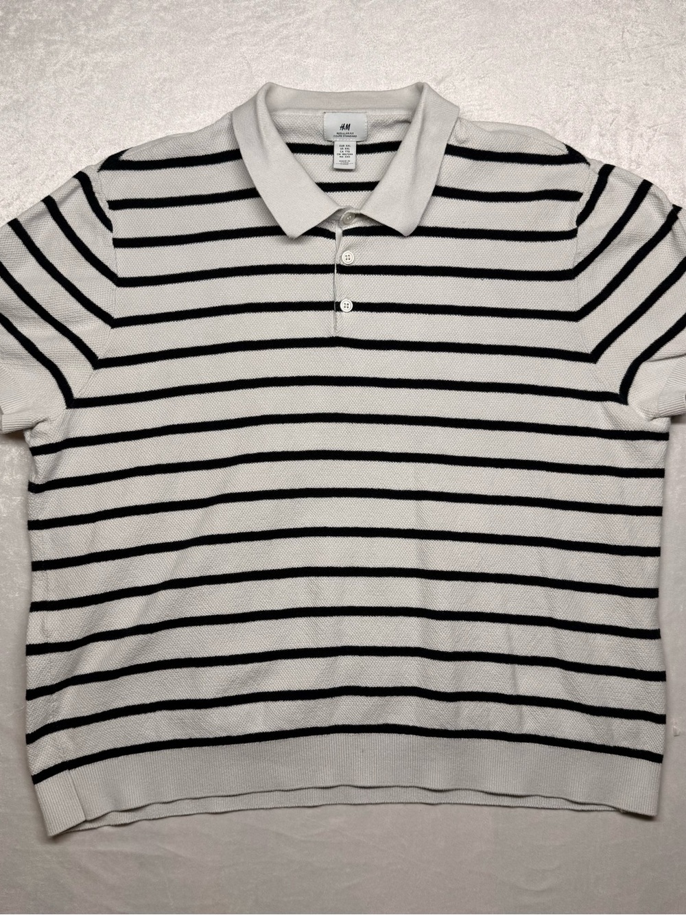 H&M Men's Black & White Striped Polo
